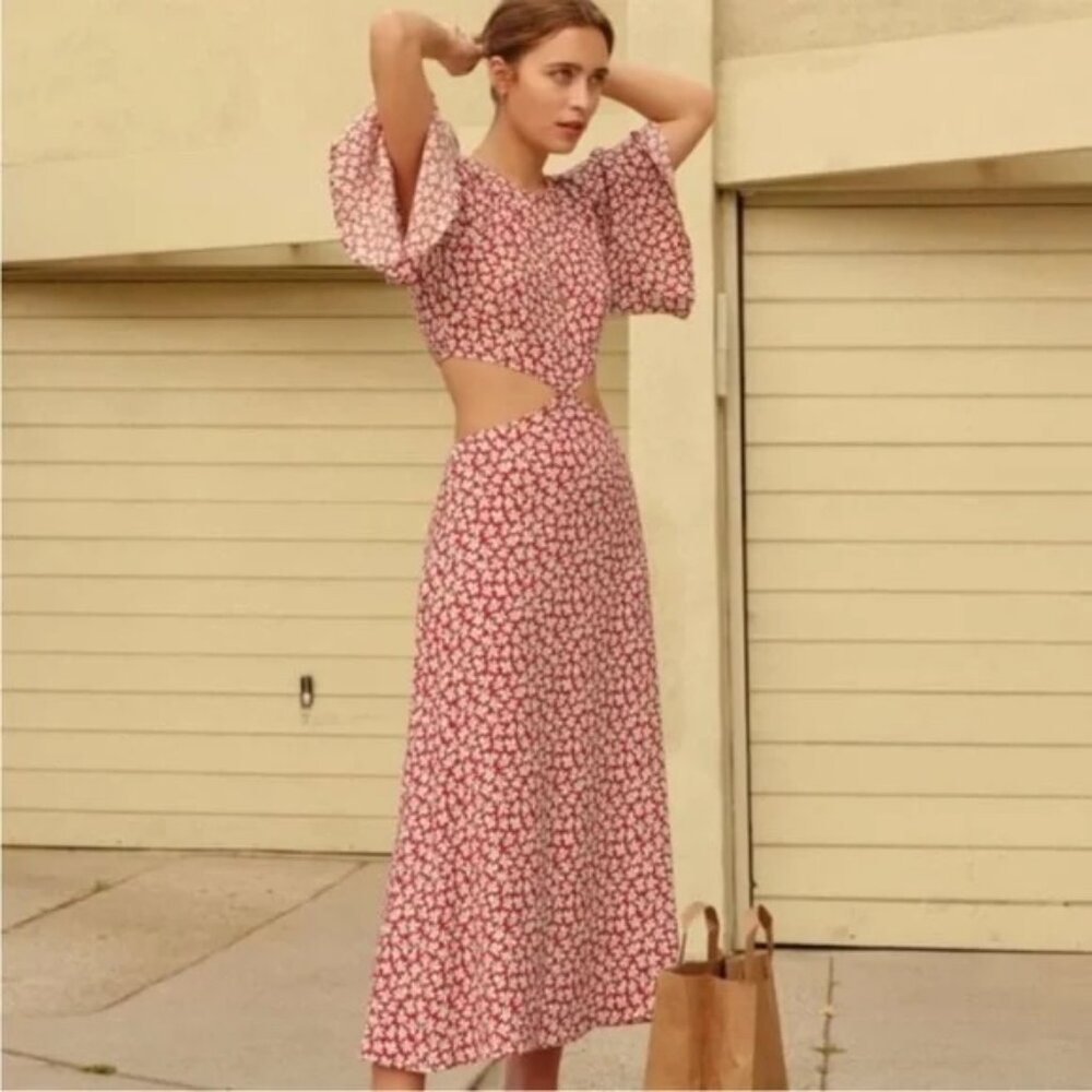 Reformation Benny Dress in Grenadine red foral print